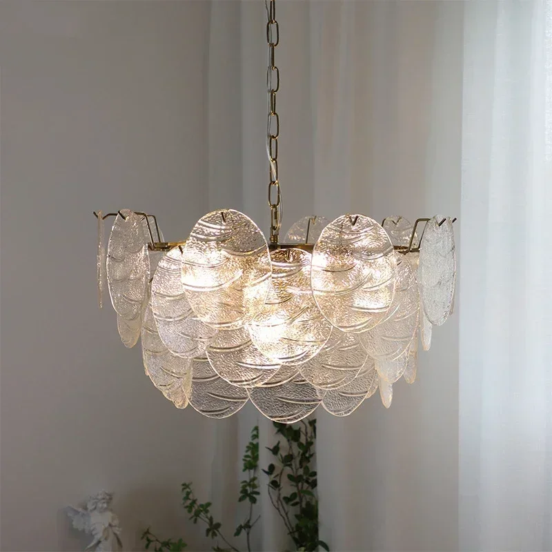 GHJUYIOL French Minimalism Design LED Glass Chandelier Restaurant Living Room Bedroom Pendant Lamp Modern Home Decoration Light