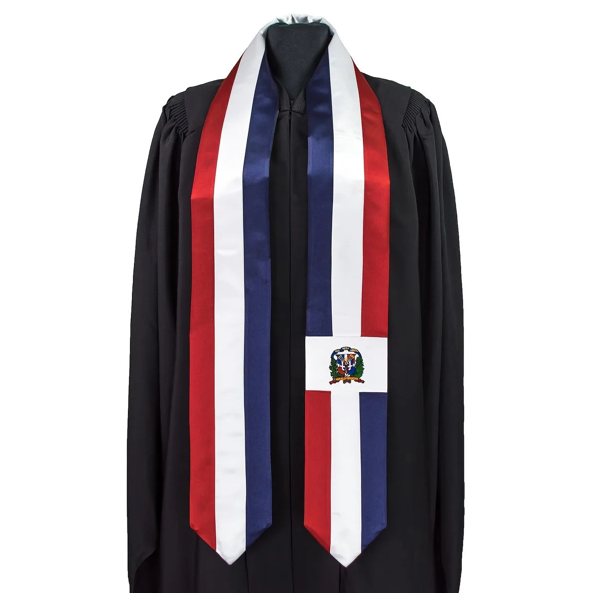 Dominican Flag Graduation Shawl Unisex Academic Cape with National Emblem Stripes Premium Fabric for International