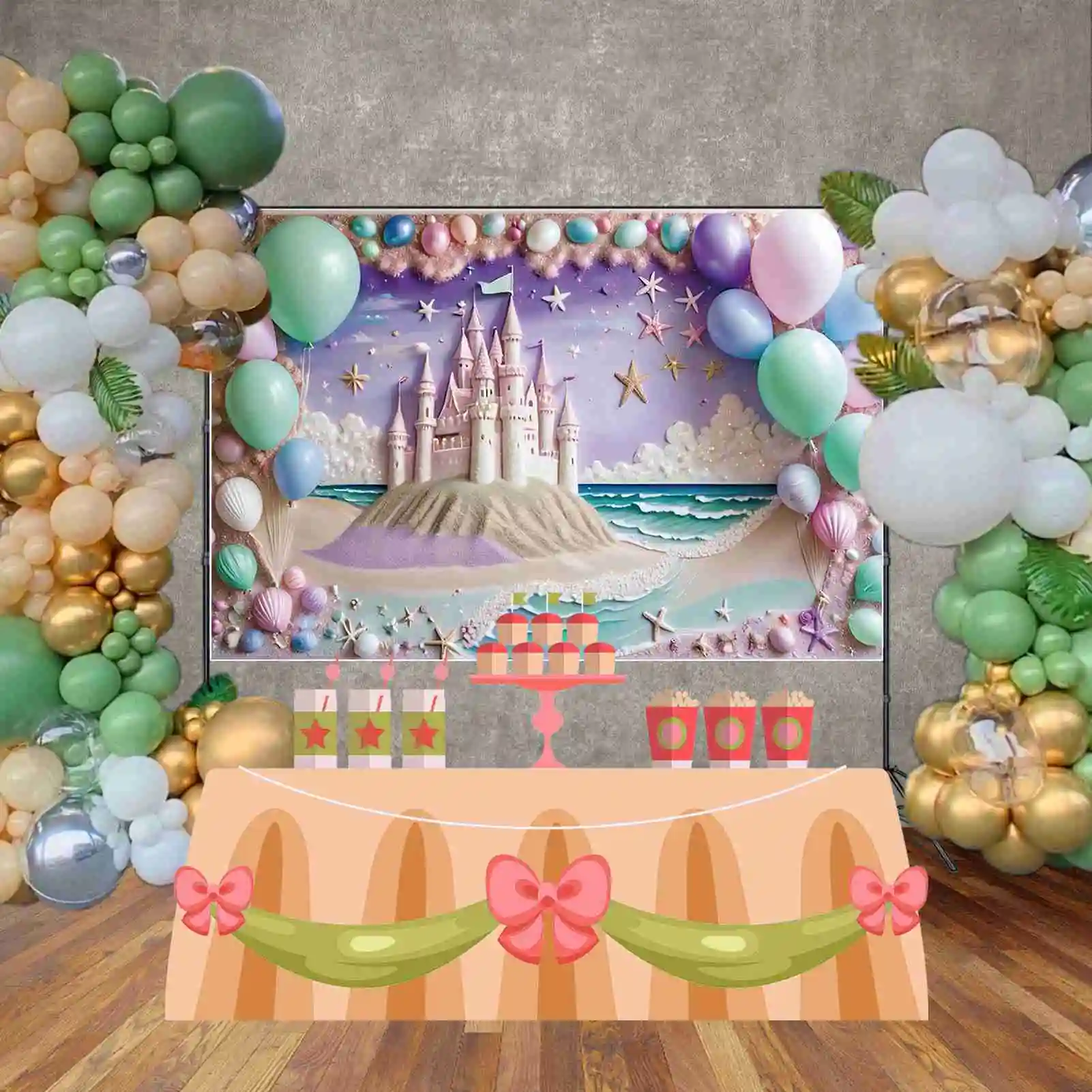 MOON.QG Candy Beach First Birthday Background Children'S Summer Castle Wall Fairy Backdrops Customized Party Photocall Props