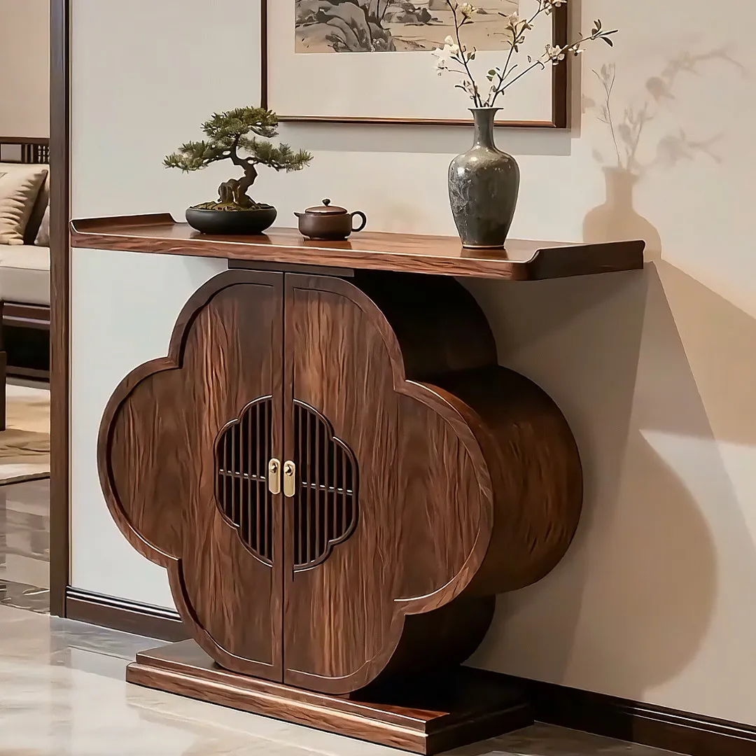 Cz  chinoiserie black walnut petals entrance entrance cabinet upturned entrance table solid wood storage storage foyer cabinet
