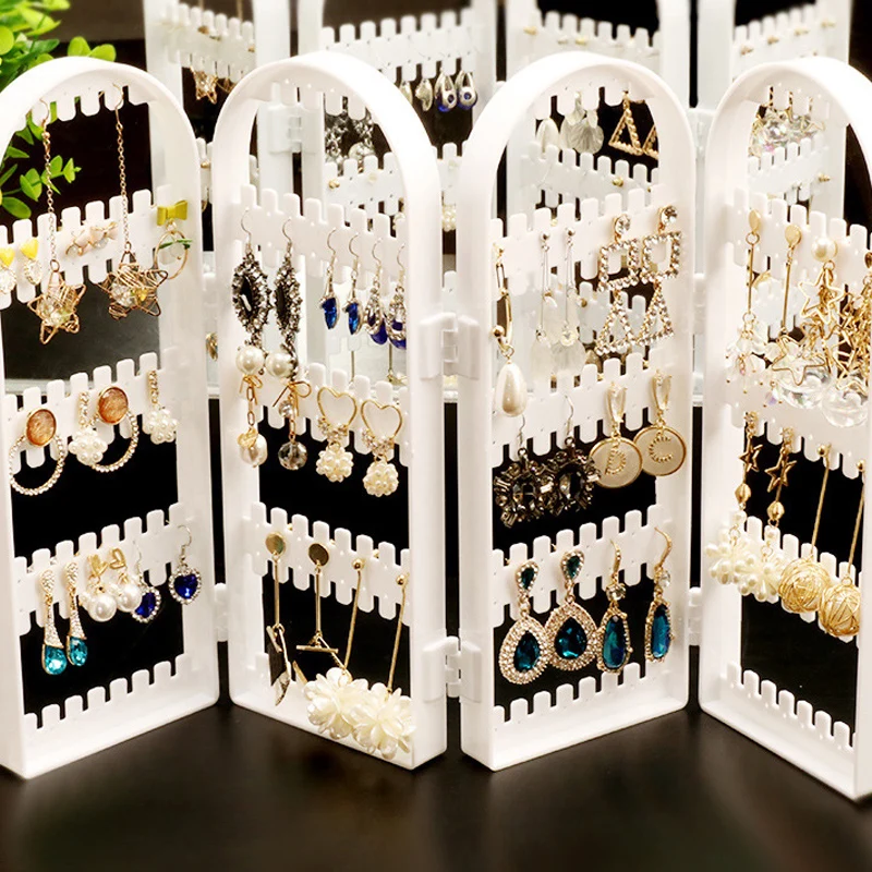 

120/180/240/360 Holes Plastic Earrings Studs Display Rack Folding Screen Earring Jewelry Display Holder Storage for Stud