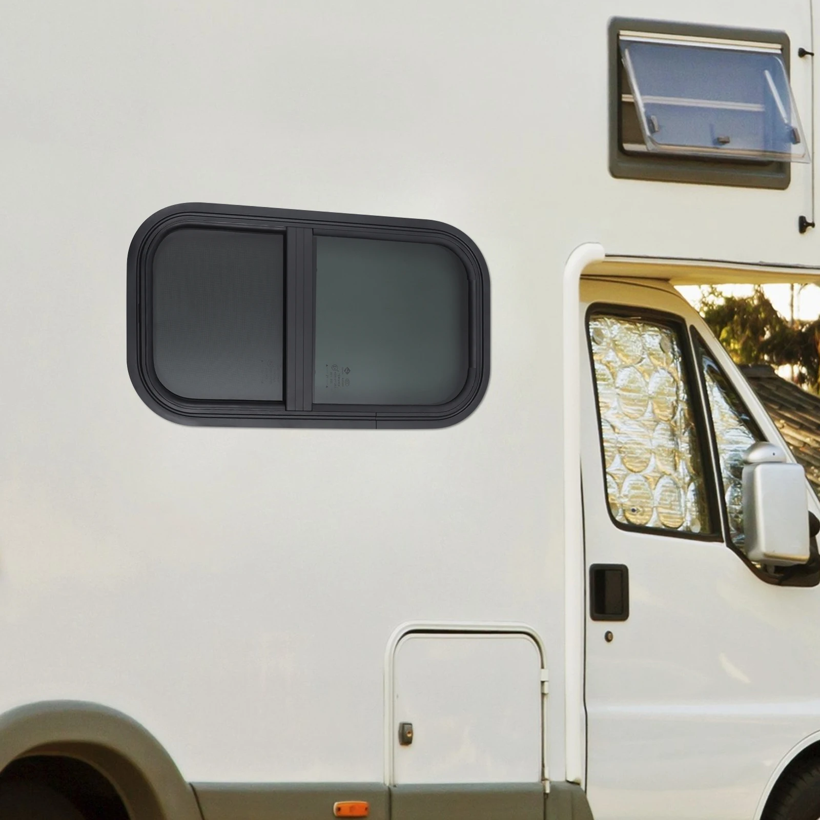 نافذة RV/التخييم العمودية - زجاج مقسى 12 بوصة عرض × 22 بوصة ارتفاع مع شاشة، ظل مدمج - بديل لنوافذ التخييم/RV والرياح #6