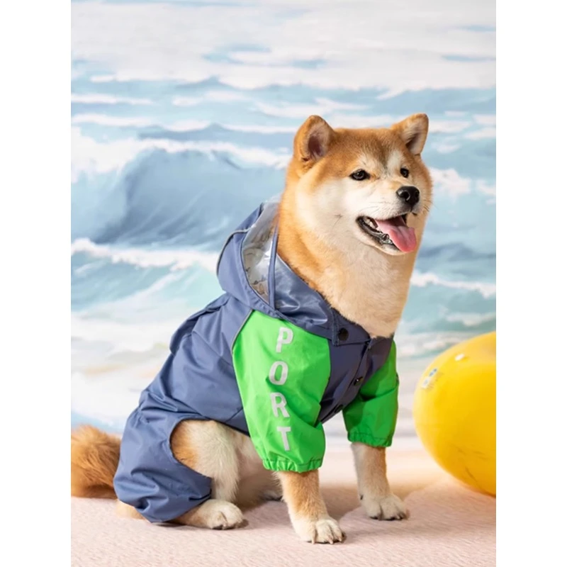 Pet dog raincoat summer reflective print waterproof windproof four-legged all-inclusive small and medium-sized dog poncho