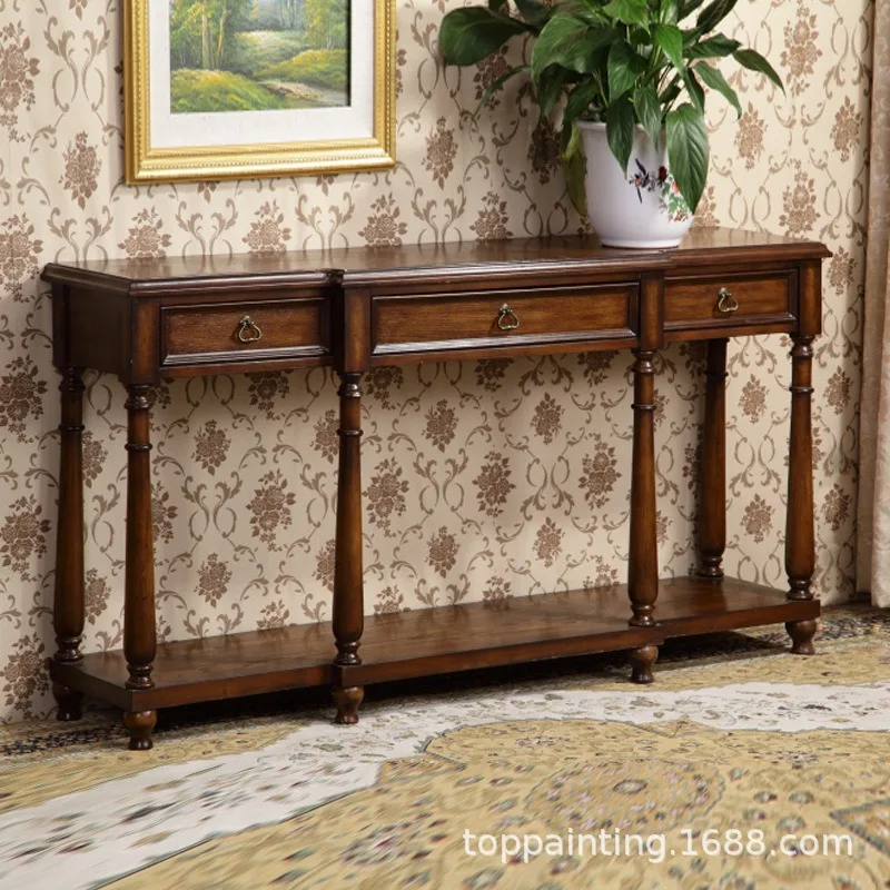 Factory wholesale European entrance desk desk American entrance cabinet walnut sofa back few corridor table three bucket table