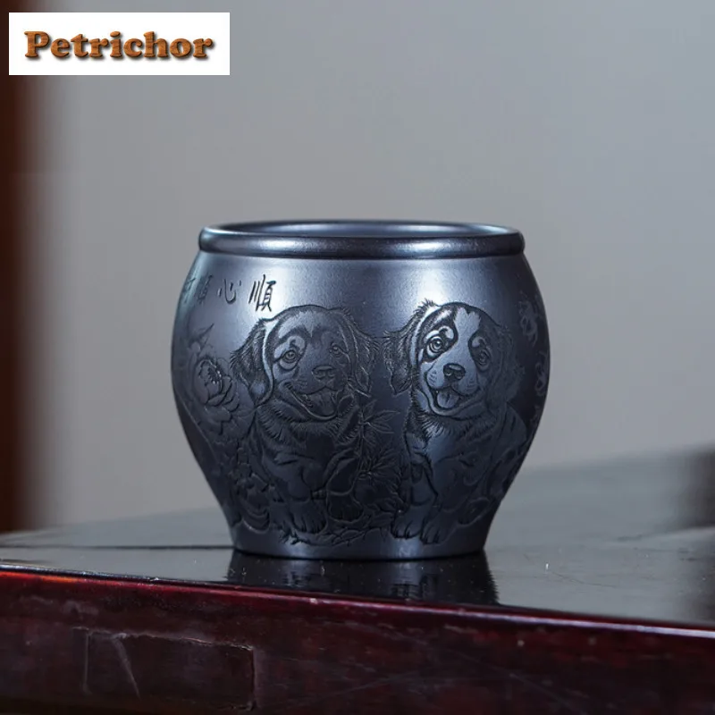 

220ml Yixing Zisha Fortune Dog Teacup Handmade Tea Bowl Jug Tea-tasting Fragrance Cup Chazhan Master Cups Chinese Tea Set Craft