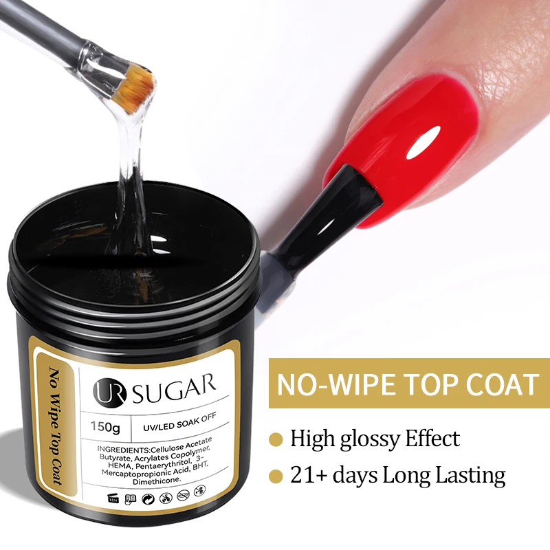 UR SUGAR 150g High Glossy No Wipe Top Coat Base Gel Soak Off Gel Nail Polish UV LED Lamp Needed Long Lasting Manicure Nail Gel