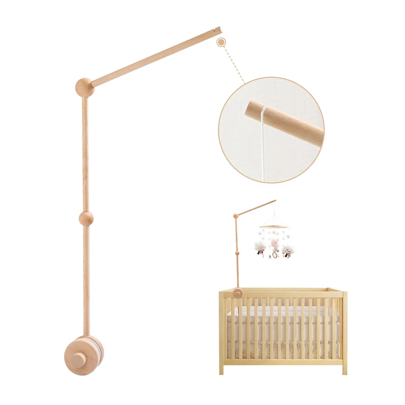 Krippe Mobile Bett Glocke Holz Halterung Baby 0-12 Monate Holz Mobile Hängen Rasseln Spielzeug Halter Dekorative Zubehör arm Halterung – Detail 2