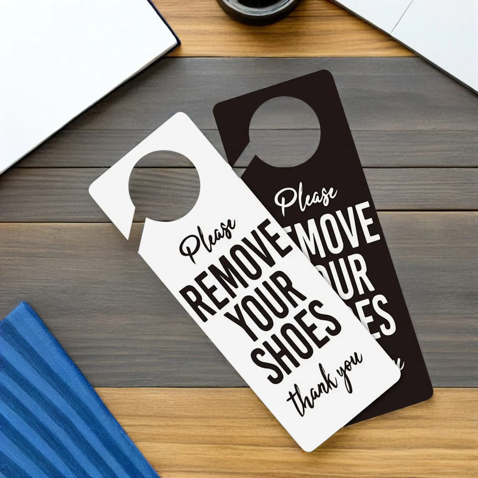 2Pcs Remove Shoes Sign for Door Funny Polite Shoes Off Hanging Sign PVC Sturdy for Front Door Office Yoga Studio Entryway Use