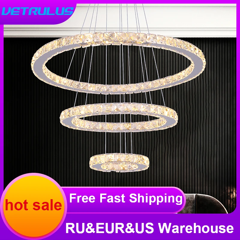 Modern Pendant Light Luxury K9 Crystal Ceiling Lamp Chandelier Home DIY Led Decor Chrome Lustre Fixtures Dining Living Room Lumi