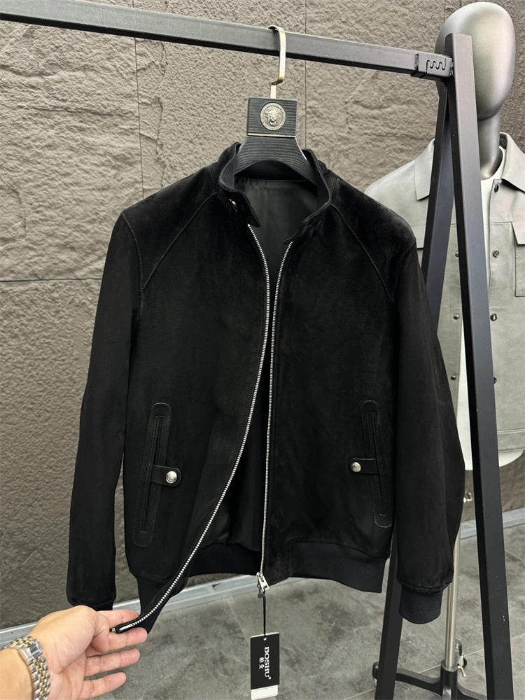 

Svip 37W Мужское облегающее кожаное пальто с воротником-стойкой и защитой от меха козьей кожи, модное городское молодежное пальто обычной длины