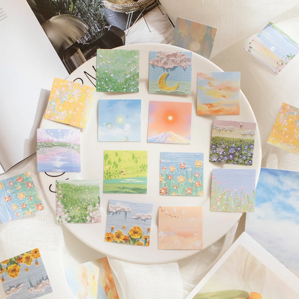

Pink Tone Box Set Stickers Oil Painting Landscape Creative Ins Style Material for Scrapbook Craft Essential