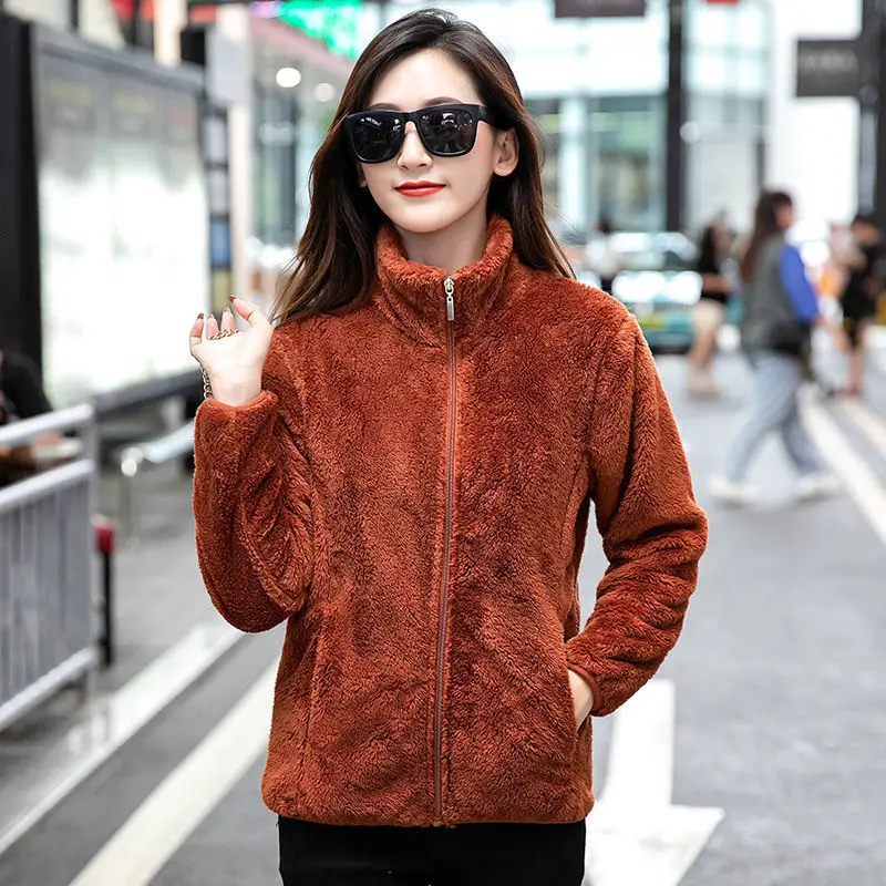 Coral Velvet Double-Sided Fleece Jacket Women Spring Autumn Keep Warm Coat Top 2-Way Wear Casual Outerwear Outdoor Sportswear