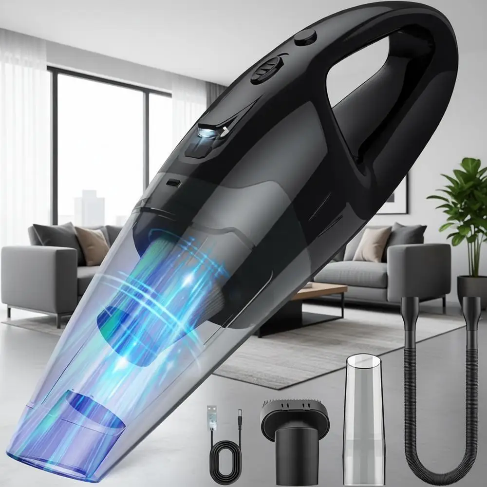 Mini Car Vacuum Cleaner with LED, USB Charge, 1.65LBs, 25 Minutes Run Time for Car/Home/Pet Hair