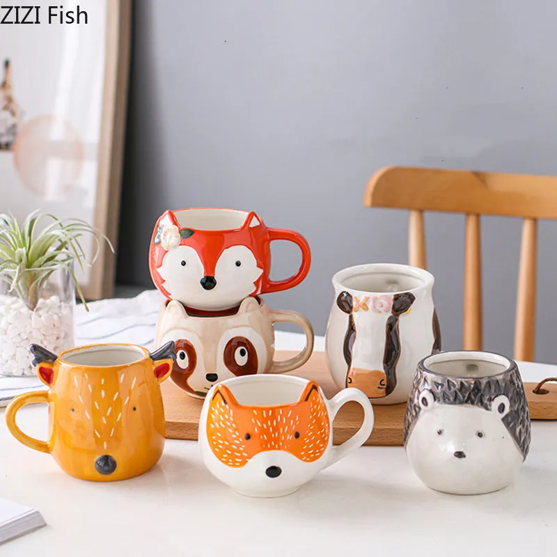 Cartoon Animal Water Cup Creative Ceramic Mug Office Tea Cup Afternoon Tea Coffee Cup Home Breakfast Drinking Set Holiday Gift