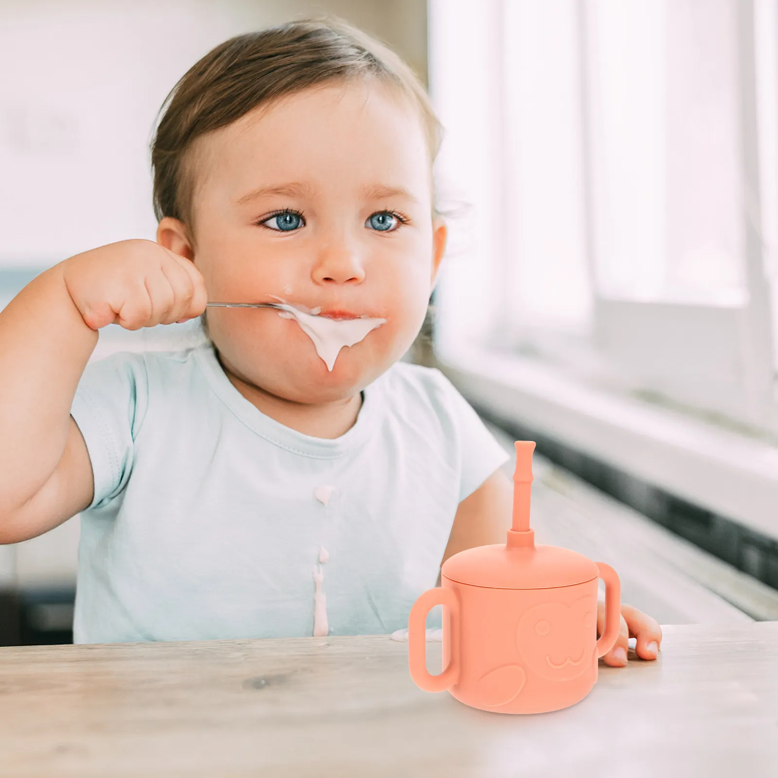 

Силиконовая детская тренировочная кружка с защитой от проливания, с ручками, прочная, безопасная для зубов, эргономичная, для малышей, для воды, сока, молока