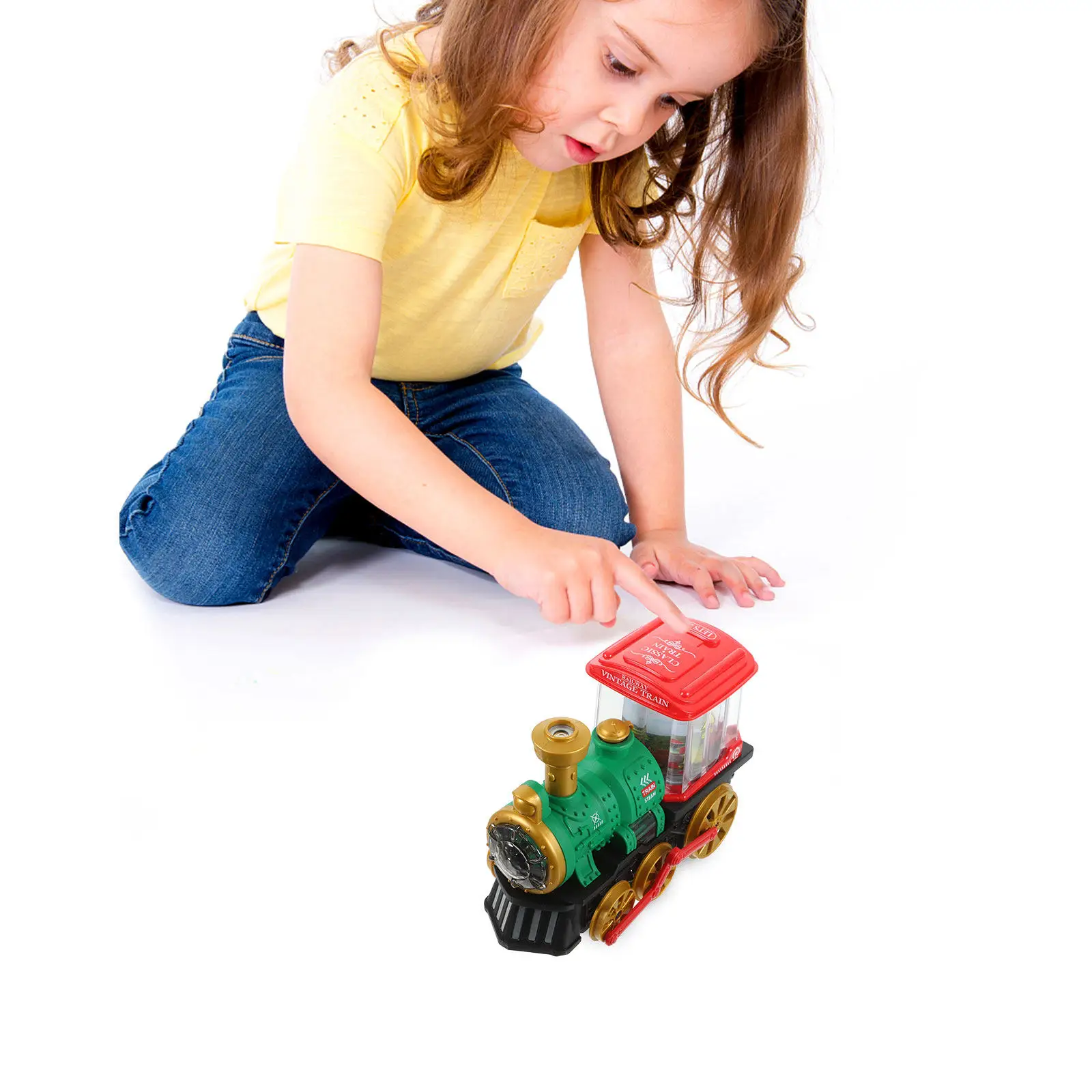 

Электрический паровозик с подсветкой и вращающимся светильником, креативная развивающая интерактивная мультяшная игрушка