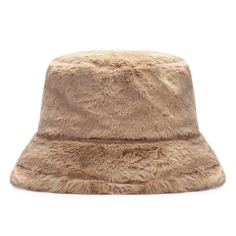 Winter Warm Faux Fur Bucket Hats for Women with Ears Outdoor Leopard Print Cute Luxury Brand Panama Plush Lady Fisherman Cap