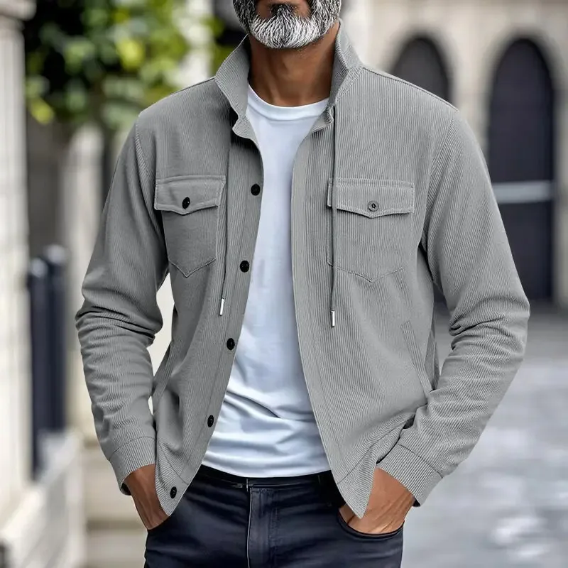 American Heavy Corduroy Men's Jacket Simple and Versatile Multi-pocket Stand-up Collar Long-sleeved Jacket  Motorcycle Jacket