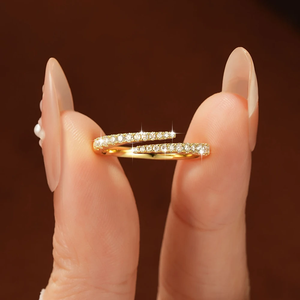 Lnngy Certified Moissanite Opening Ring for Women Girls Sparkling Lab Diamond Half Eternity Wedding Ring Adjustable Jewelry Gift