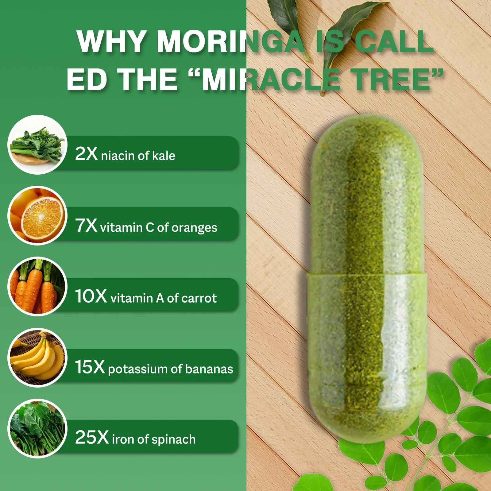 كبسولات مورينجا 800 ملغ - مستخلص أوراق المورينجا النقي بأقصى قدرة للطاقة ودعم صحة العظام والمواد الغذائية وغير المعدلة وراثيًا #5