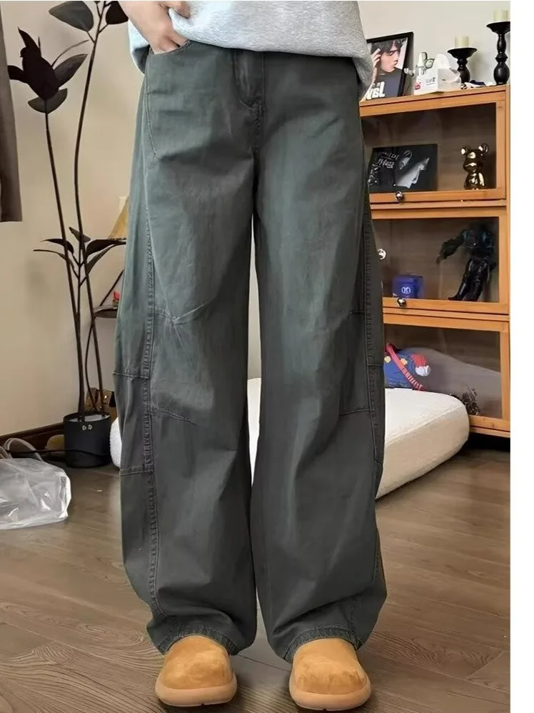 

Винтажные широкие брюки карго с эффектом потертости, свободные брюки карго оверсайз, унисекс, прямые длинные брюки