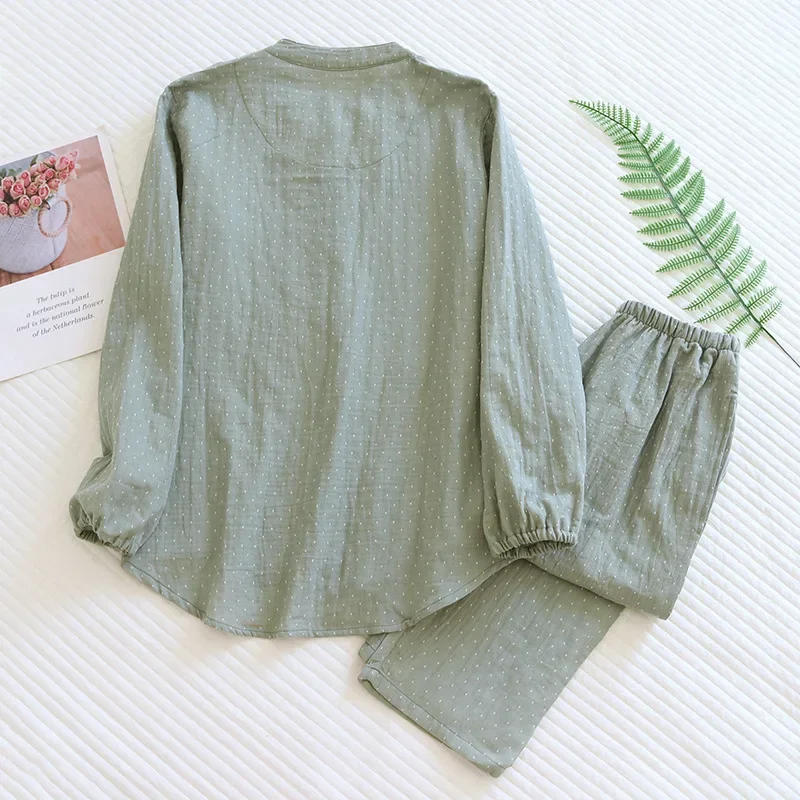 2025 nova primavera e outono conjunto de pijamas femininos 100% algodão calças de manga comprida de duas peças simples casual roupas de casa