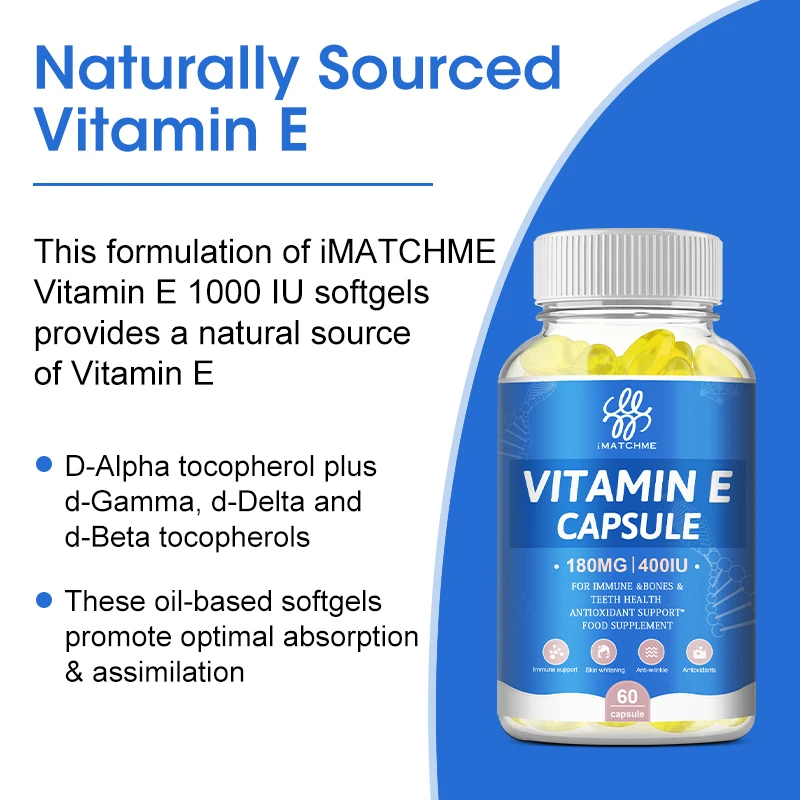 Oral Use Vitamin E Capsules Support Bones, Eyesight, Teeth, Hair and Nail Glowing Skin Vitamin E Supplement