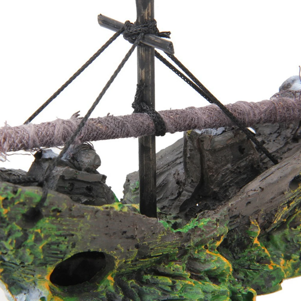 

4pcs Aquarium Decoration Set 1pc Fish Tank Ship Boat View Decor Aquarium Hiding Cave Ornament with 3 Water Grass