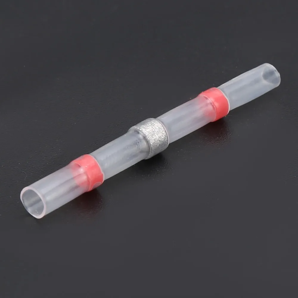 50 Pcs SST-S21 Solder Seal Wire Connector One Step Connection Red Heat Shrink Butt Connectors Waterproof 22~18AWG