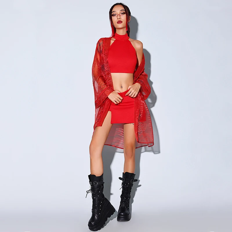 ชุดเต้นแจ๊สสไตล์เคป๊อปสำหรับผู้หญิง ชุดสีแดงสำหรับผู้ใหญ่ ชุดนักร้องดีเจในไนต์คลับ ชุดนักเต้นโกโก้ ชุดแสดง ชุดดราควีน ชุดเรฟ BL13353