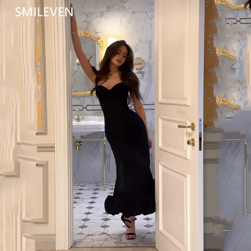 

Smileven Applique A-line Black Prom Dress Strap Backless Sexy Party Gowns Sweetheart Length Formal Evening Dress Customized 2025