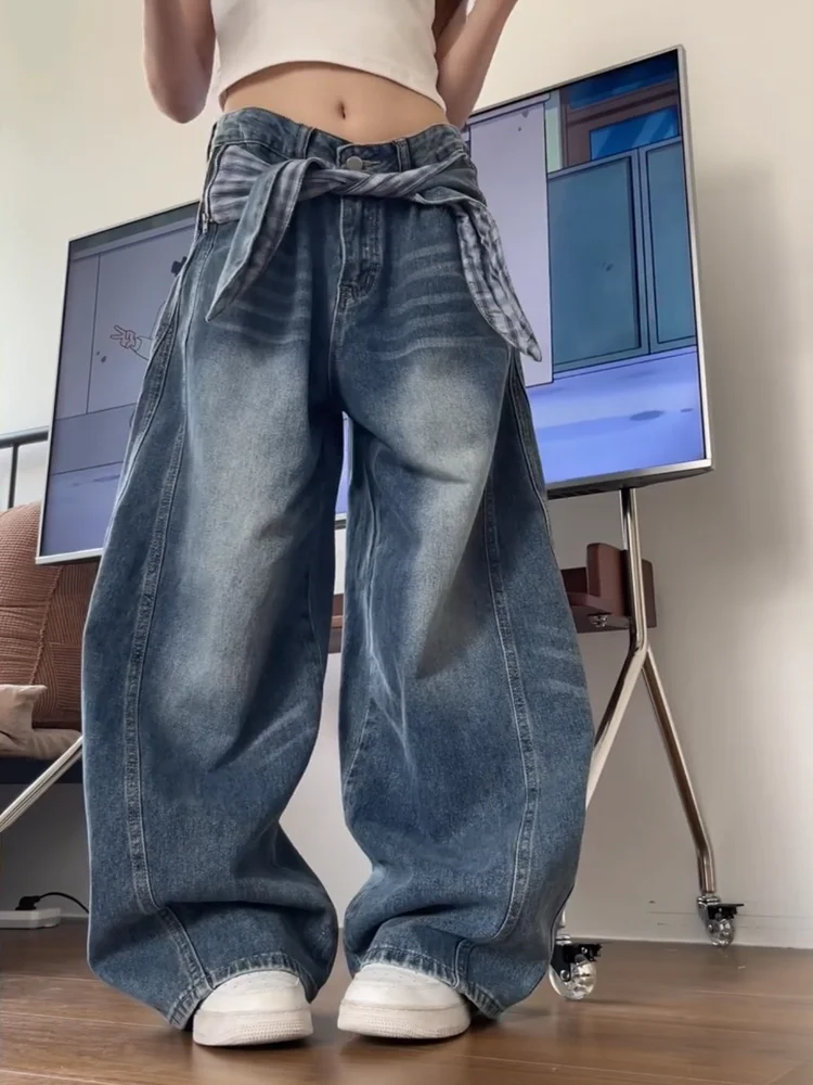 

Женские джинсы High Street с украшением в виде кроличьих ушей, осень 202, свободный крой, универсальные утягивающие длинные брюки Scimitar