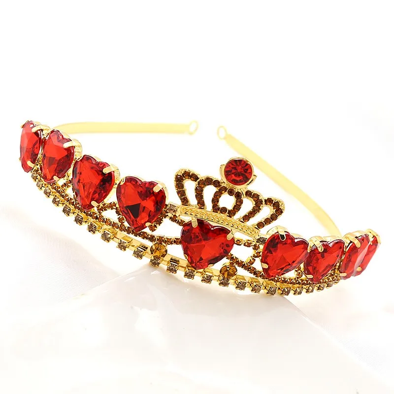 Bride Wedding Crown Princess Rhinestone Tiara Red Crystal Peach Heart Crown Tiara Girls Children Tiara Crown Tiara