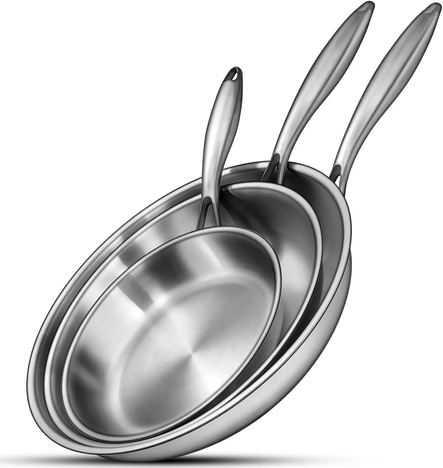 

Tri-Ply Stainless Steel Frying Pans Set, 8/10/12 Inch, Induction Safe, Dishwasher and Oven Compatible