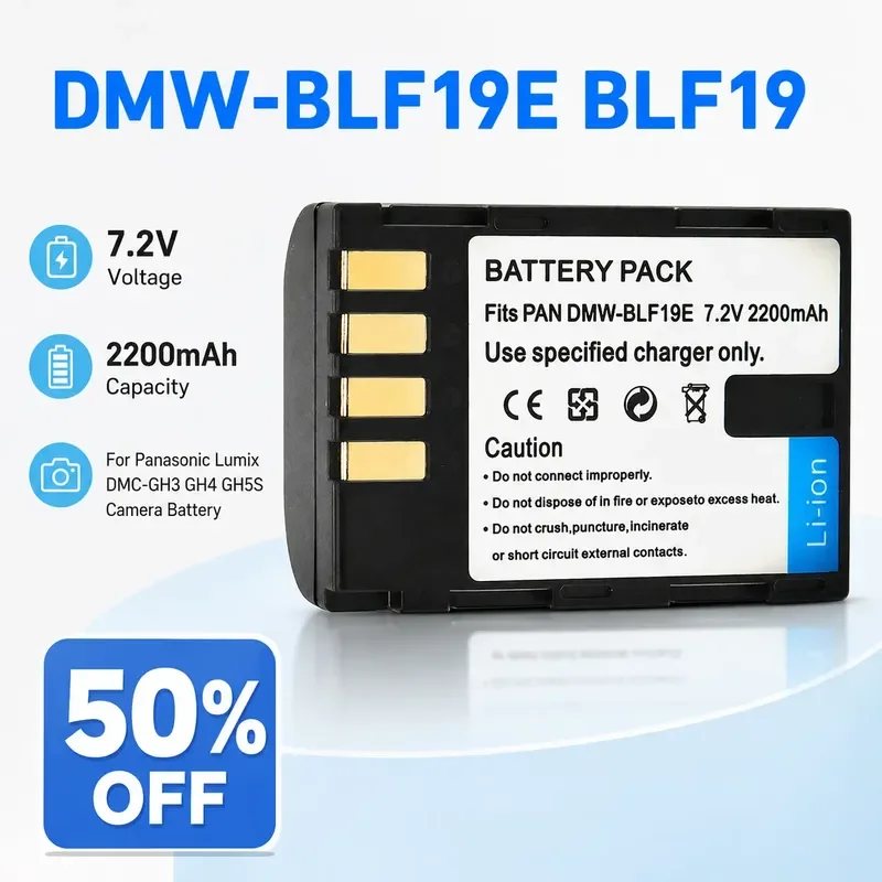 DMW-BLF19E BLF19 7.2V 2200mAh Li-ion Battery for Panasonic Lumix DMC-GH3 GH4 GH5S Camera Battery Pack Rechargeable Li-ion
