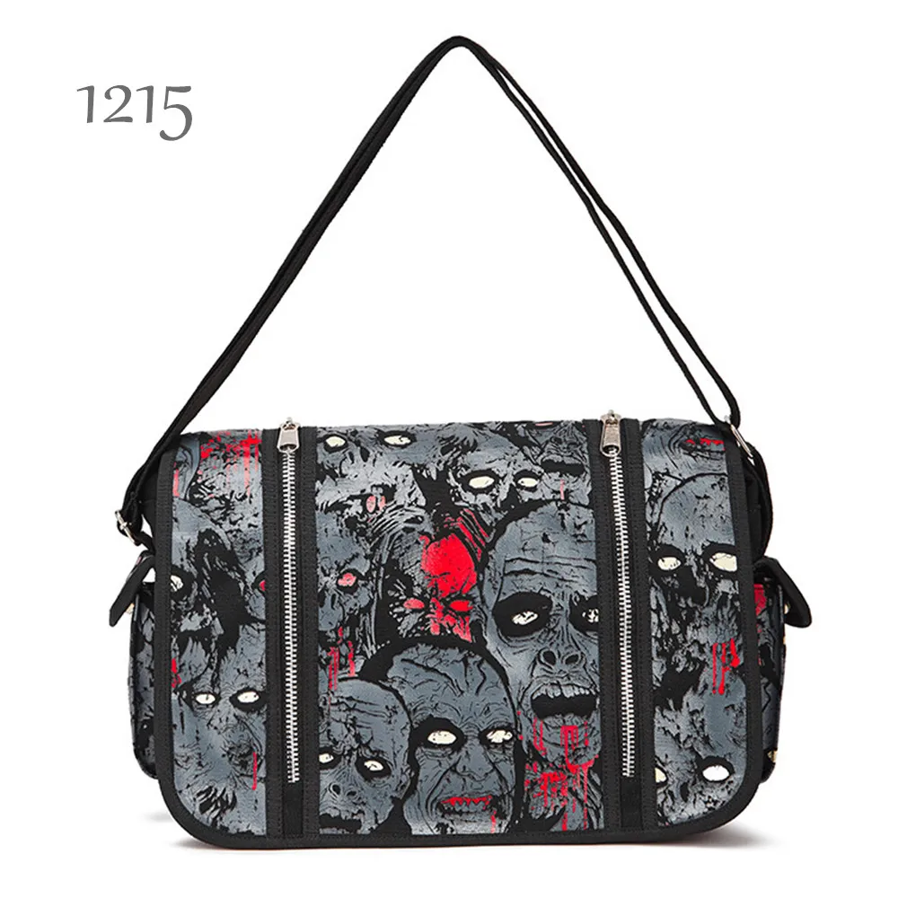 Large Gothic Ghost Skeleton Canvas Luminous Shoulder Handbag Halloween Cosplay Waterproof Cross Messenger Men Travel School Bag