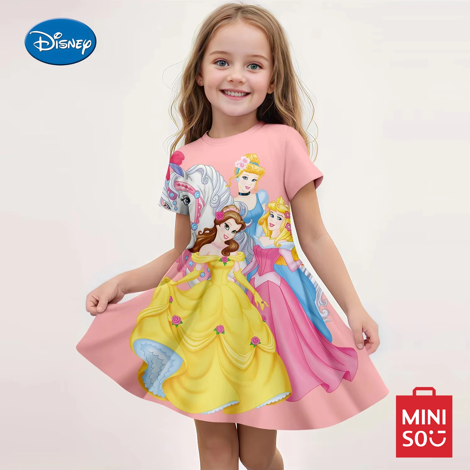 

Детское платье принцессы Diseny с 3D принтом, летняя одежда для девочек, милая юбка с короткими рукавами и рисунком русалки, удобная и мягкая