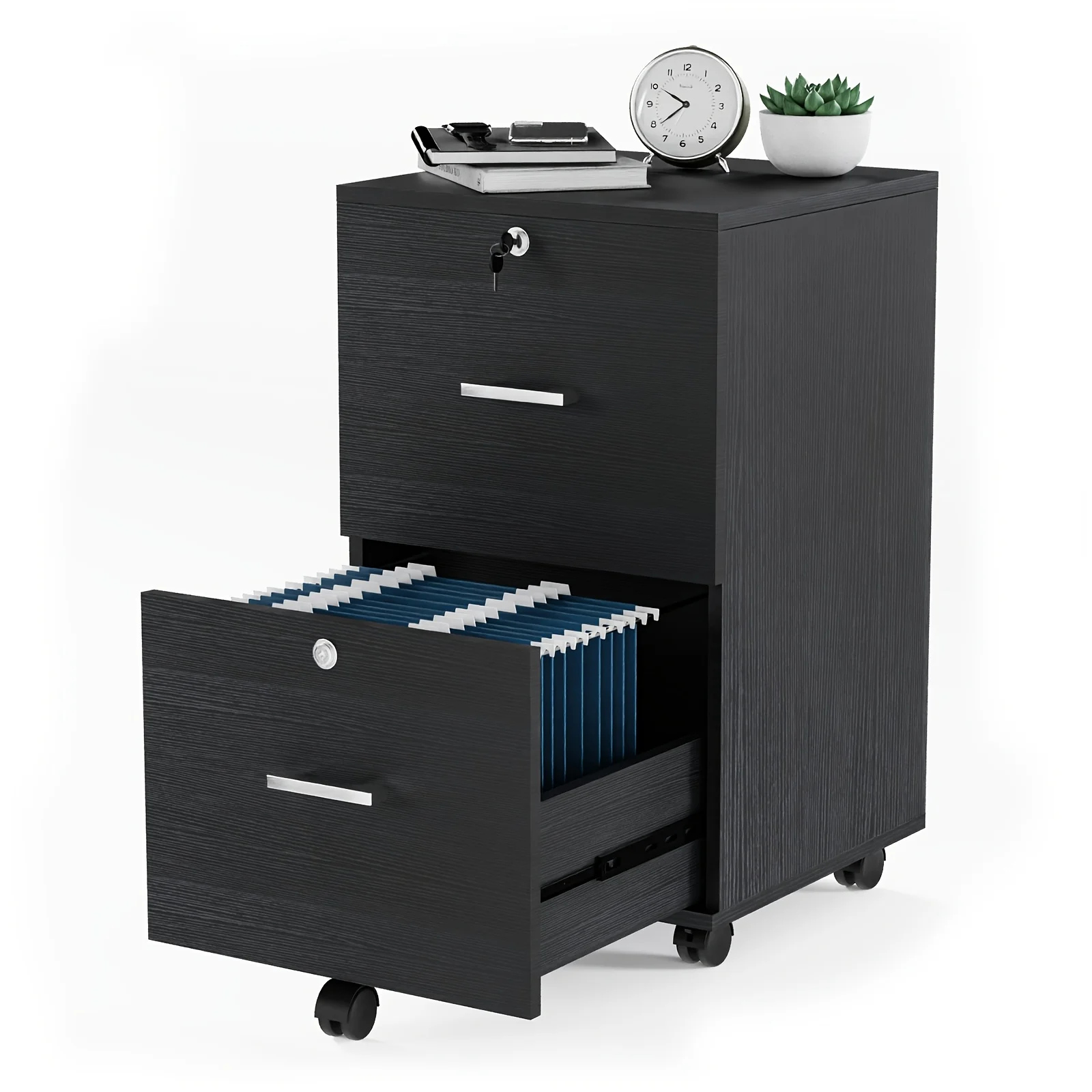 

Bonnlo Wooden Rolling File Cabinet Featuring a Lock, Mobile Filing Unit for Storing Letter Size Documents Under The Desk for Home Office Use