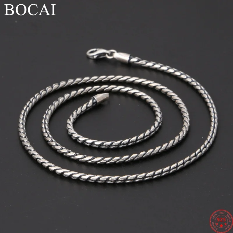 

BOCAI S925 Sterling Silver Necklace for Men Women 2023 New Women's Fashion Weaven 2mm Twist-Chain Solid Argentum Jewelry