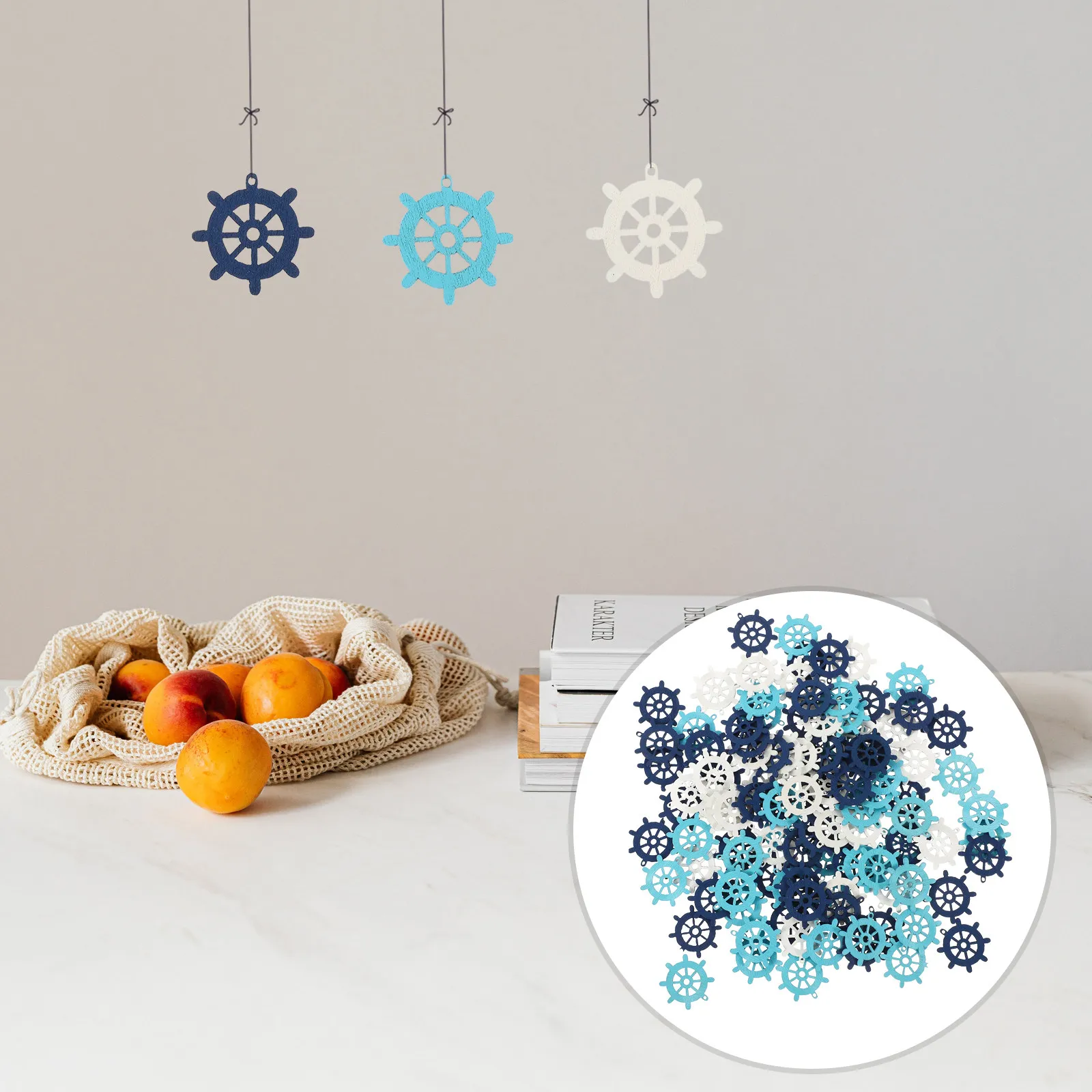 100Pcs Rudder Pendant Wall Hanging Decor Premium Wood Nautical Theme Ocean Inspired Indoor Space Decor Mediterranean Style