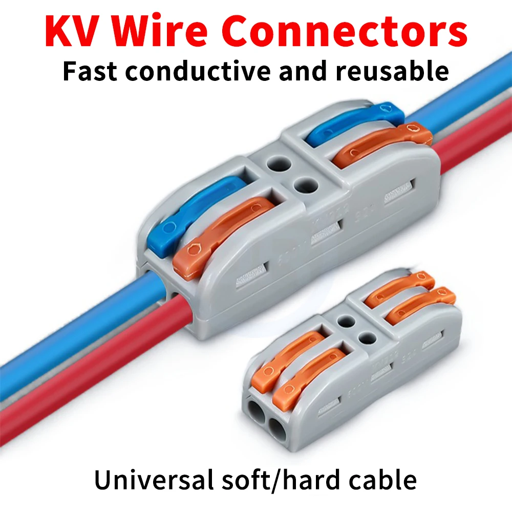 (50 pcs) KV-212 KV-313 Monochrome Colour 2 Input 2 Output Quick Terminal Wire Connector Splitter Parallel Connector Rigid-Flex