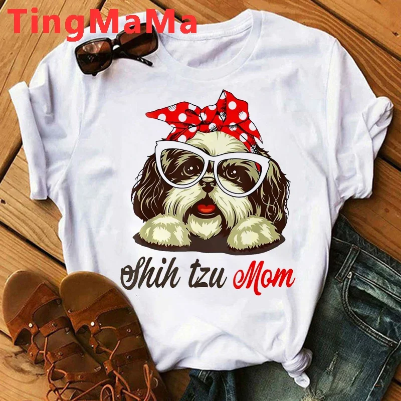 Shih Tzu Mom T-shirt Women Harajuku Summer Tops Cartoon Shih Tzu Graphic Tees Kawaii Fashion Unisex Korean Style T Shirt Female