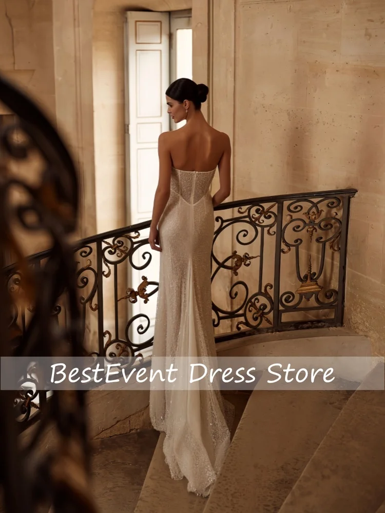 Elegant Satin-effect Fabric With Lace Panels Rhinestones Train Wedd Dress Fitted Seductive Even Gown New 2026 Dress Customized