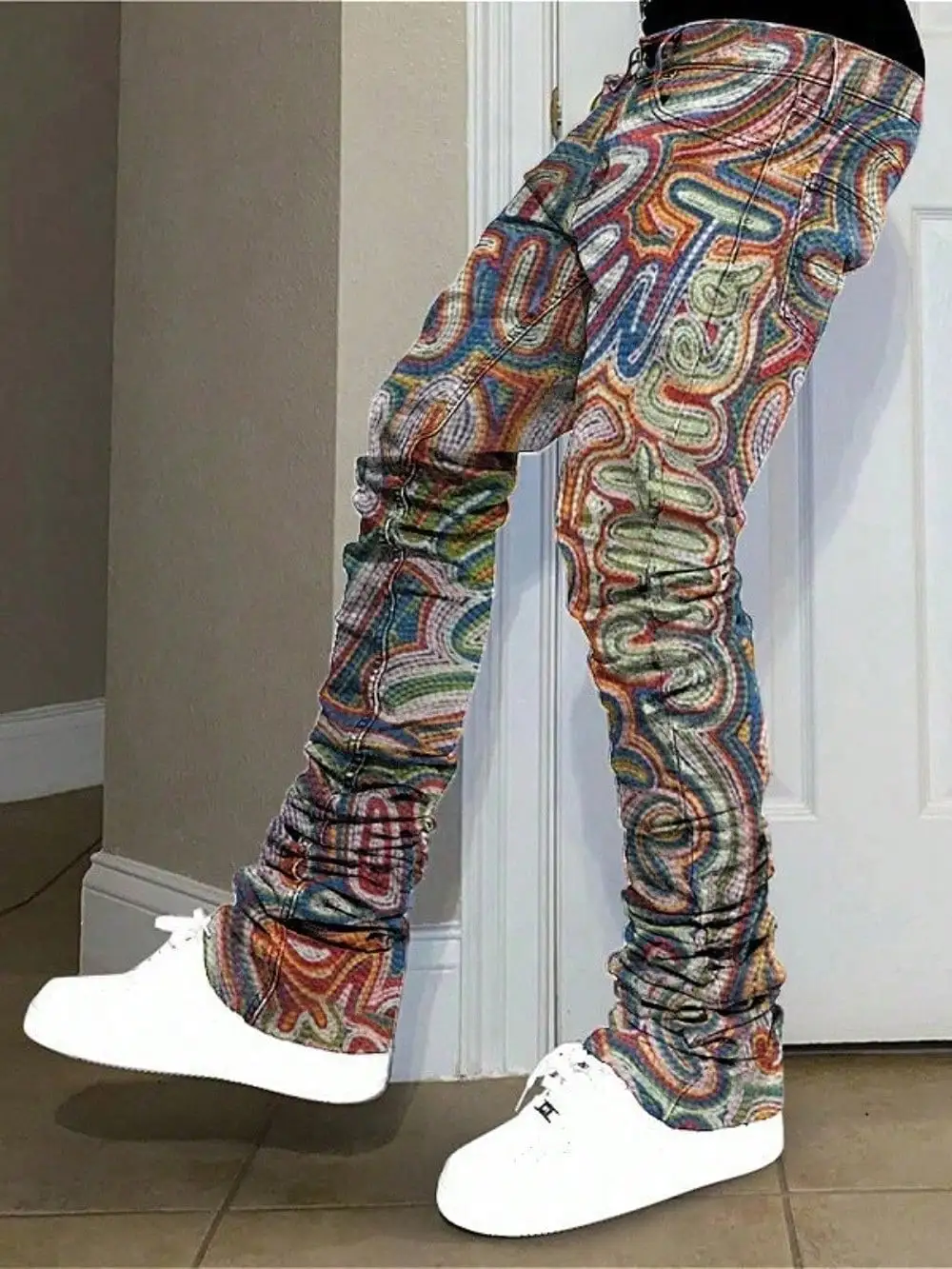 

Мужские повседневные брюки свободного кроя с психоделическим принтом и сборчатыми манжетами