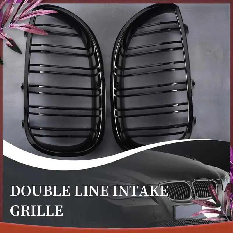 

Durable 1 Pair Gloss Black Front Kidney Grill Double Slat Double Line Grille For BMW E60 E61 5 Series 2003-2010 Car Accessories