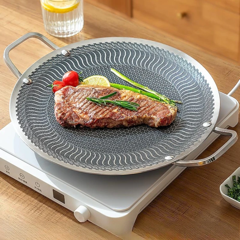 

Outdoor barbecue pan BBQ pan Korean barbecue pan Camping household 316 stainless steel induction cooker Dual use
