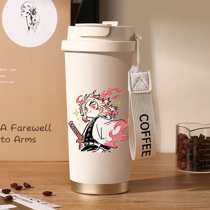 Caneca isolada Demon Slayer Cartoon Anime Agatsuma Zenitsu Kochou Shinobu para homens e mulheres, copo de palha elegante de grande capacidade
