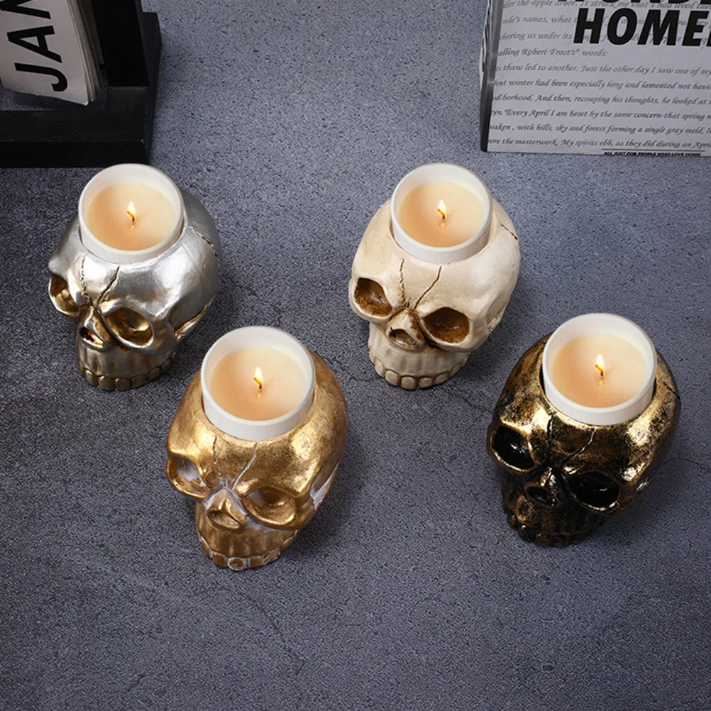 

2 Pcs Skull Holder Decorative Candlestick Holders Dinner Party Decoration Candlesticks Resin Halloween Tealight Lights