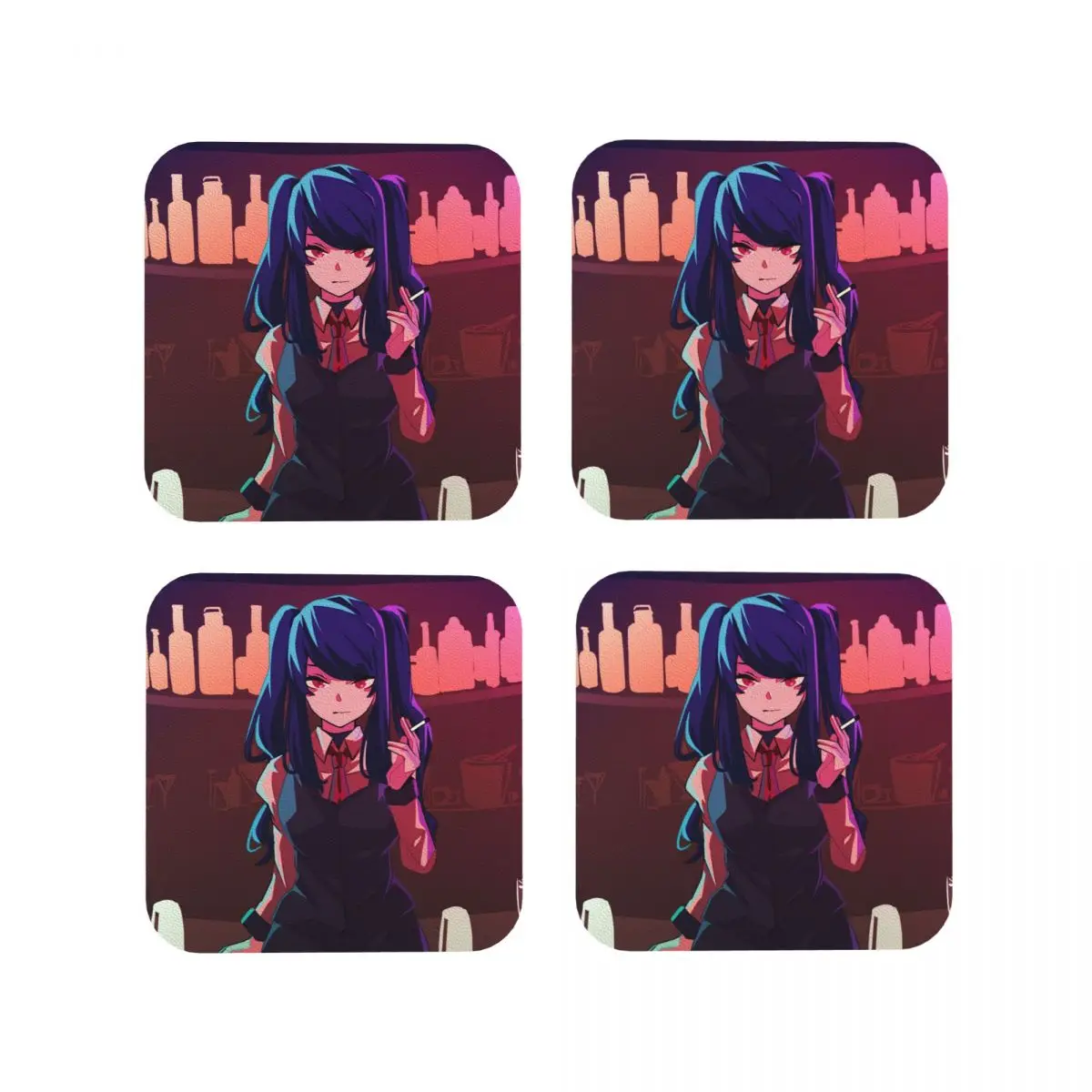 VA-11 Hall-A Logo Coasters Kitchen Placemats Non-slip Insulation Cup Coffee Mats For Decor Home Tableware Pads Set of 4