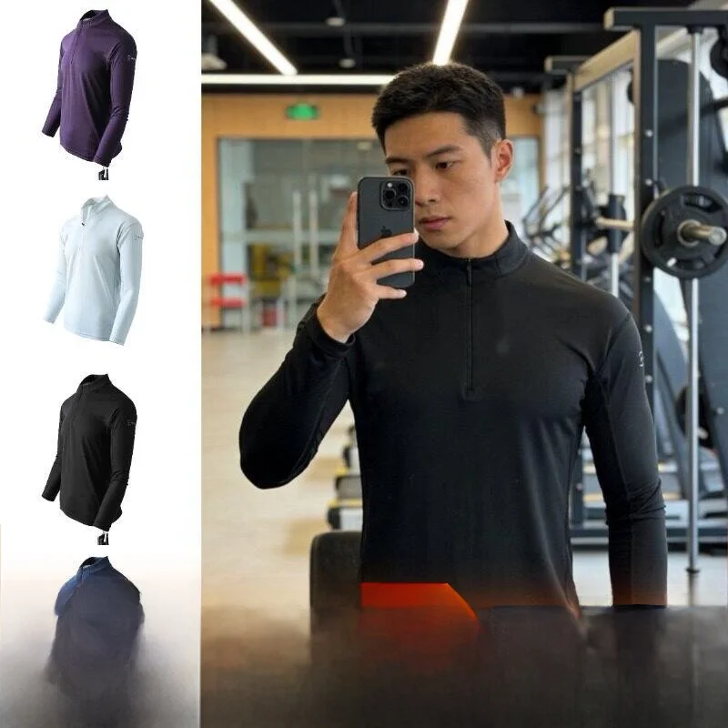 Quick Dry Breathable Outdoor Men's Lightweight Comfortable Half Zip Long Sleeve T-Shirt Base Layer Shirt Casual Style